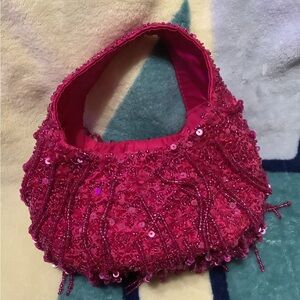 Mini hot pink beaded purse
